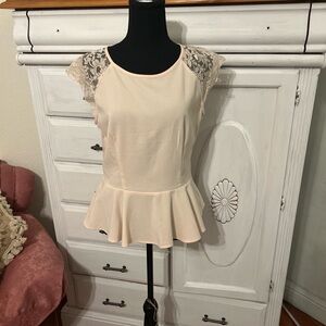 Forever 21 Cream Lace Peplum Blouse
